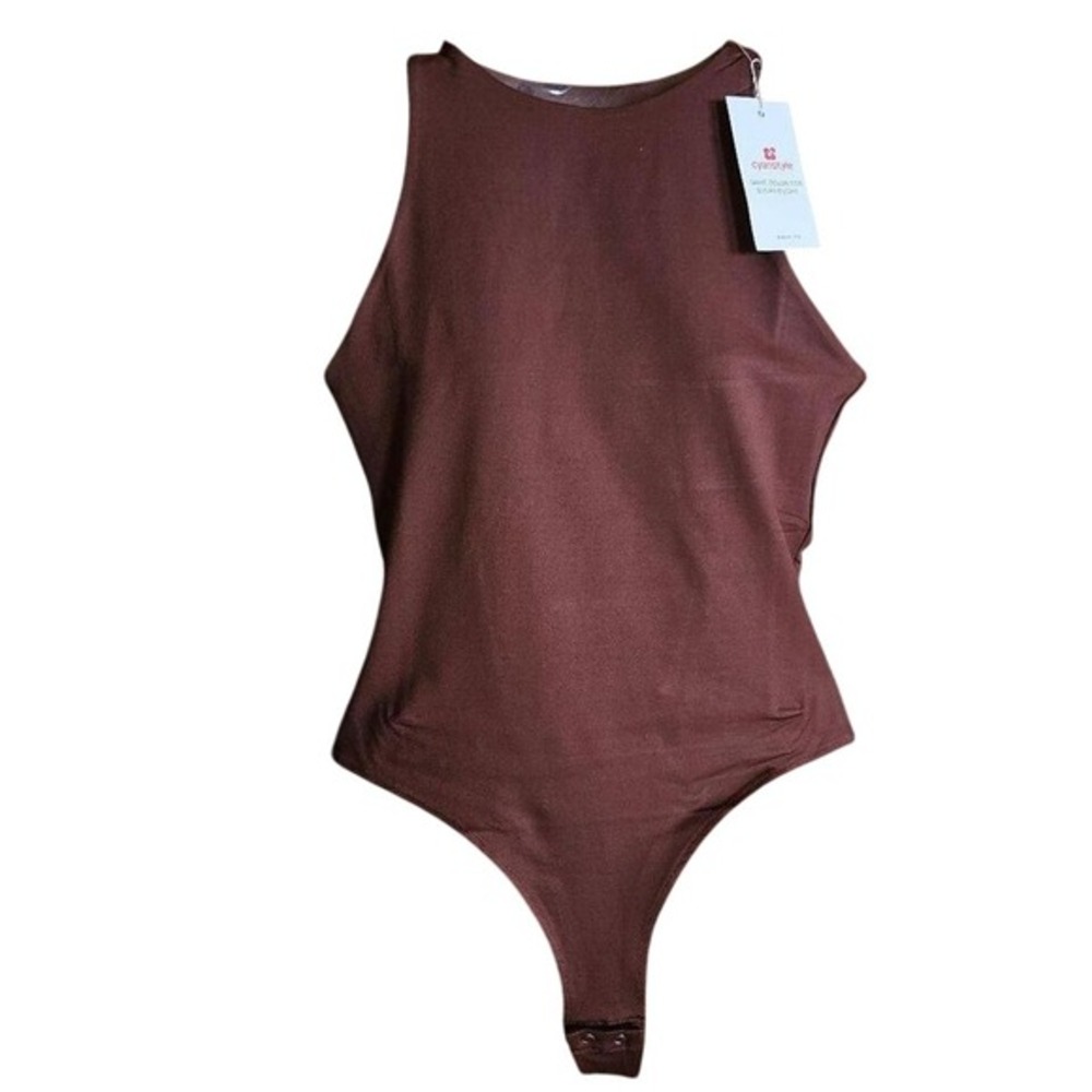 Cyanstyle Women's XXL Coffee One-Piece Bodysuit 100% Cotton Soft Lounge Wear NWT